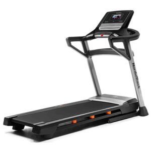 Išmanus bėgimo takelis NordicTrack T 7.5 S su liečiamu ekranu ir amortizacija.